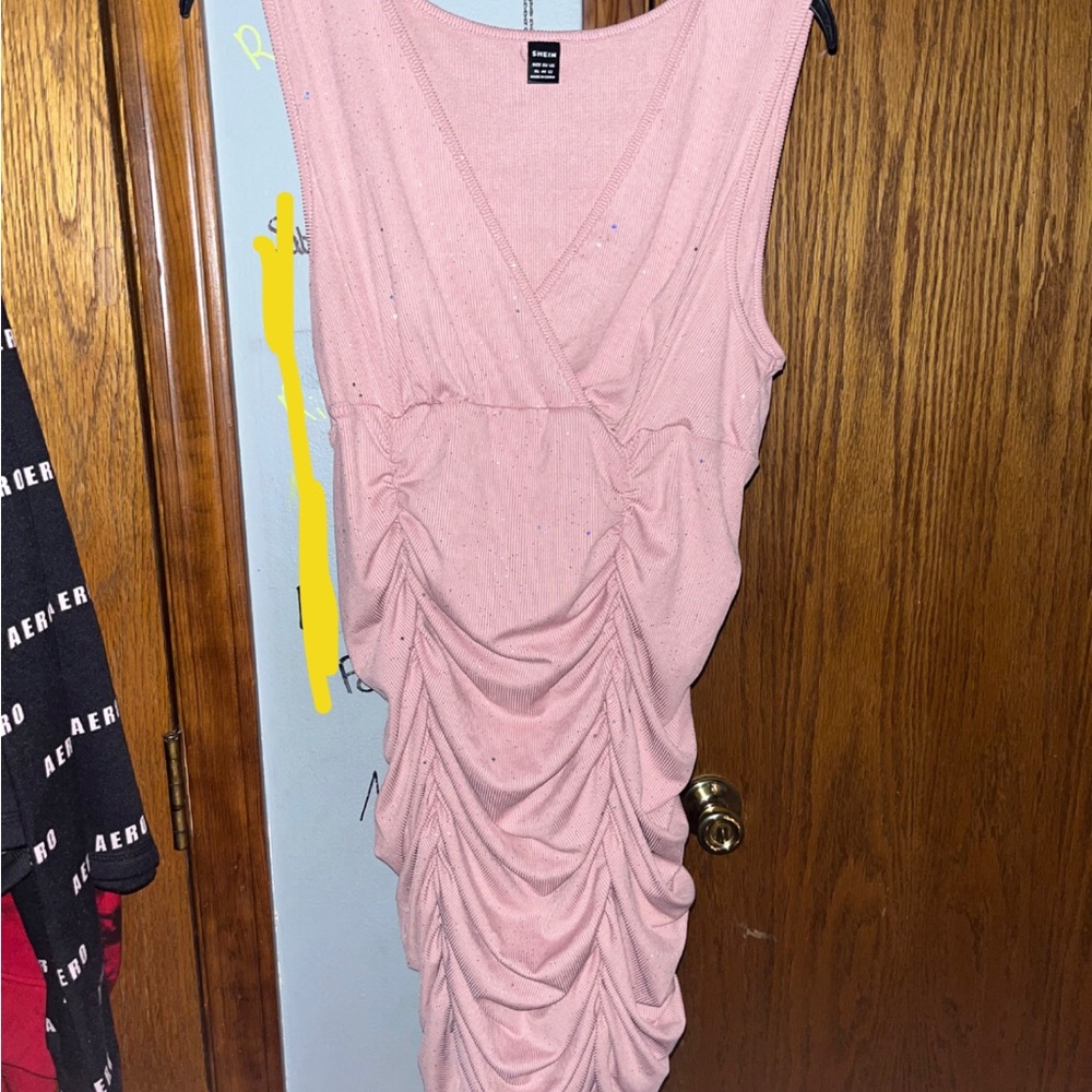 SHEIN Pink Ruched Midi Dress